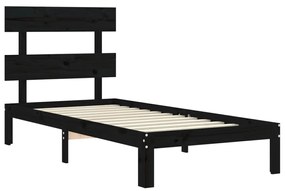 Estrutura de cama com cabeceira 100x200 cm madeira maciça preto