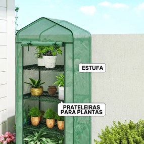 Estufa de Exterior com 4 Prateleiras e Rodas Porta Enrolável Estrutura em Aço e Cobertura de PE 140g/㎡ Anti-UV 69x50x165 cm Verde