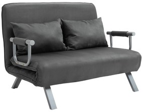 HOMCOM Sofá Cama de 2 Lugares Estofado em Camurça Sintética com Encosto Ajustável em 5 Níveis e 2 Almofadas 111x80x78 cm Cinzento