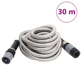 vidaXL Mangueira jardim c/ pulverizador 0,6" 30 m aço inox. prateado