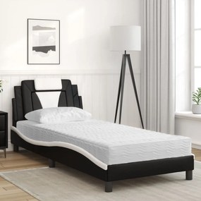 Cama com colchão 90x190 cm couro artificial preto e branco