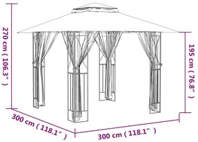 Gazebo com paredes laterais 300x300x270 cm aço antracite