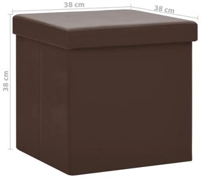 Bancos de arrumação dobráveis 2 pcs PVC castanho
