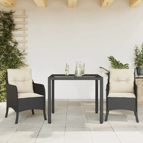 vidaXL 3 pcs conjunto de jantar p/ jardim c/ almofadões vime PE preto