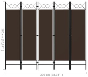 Divisória de quarto com 5 painéis 200x180 cm castanho