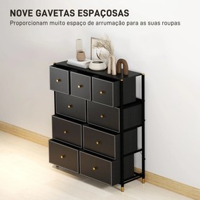Cómoda para Dormitório Cómoda de Tecido com 9 Gavetas Dobráveis com Fr