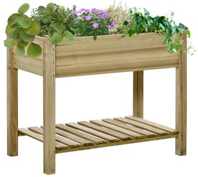 Outsunny Horta Vertical de Madeira com Prateleira 91x51x76cm Mesa de Cultivo Retangular com Orifícios de Drenagem para Cultivos de Plantas Jardim Terraço Exterior Madeira Natural