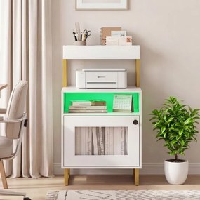 Mesa de cabeceira com luzes LED 45 x 40 x 80 cm com tabuleiro superior Estrutura metálica Branca