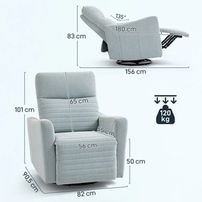 Poltrona reclinável, poltrona de relaxamento com apoio para os pés, giratória a 360°, reclinável, 82 x 90,5 x 101 cm, cinzento-azulado