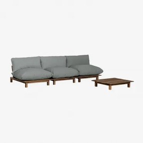 Brina Conjunto De Sofá Reclinável Modular De 3 Peças Com Mesa De Centro Em Madeira De Acácia Cinza Antracite - Sklum