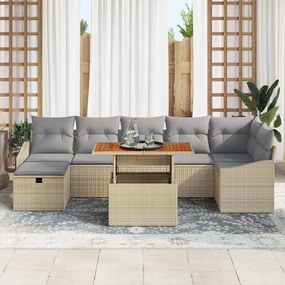 Conjunto de Sofá de Jardim com 8 peças e almofadas bege em rattan sint