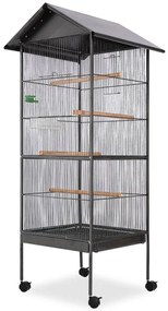 vidaXL Gaiola para pássaros com telhado de aço 66x66x155 cm preto