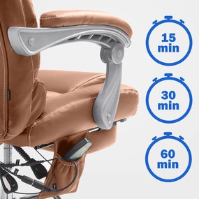 Cadeira de escritório Pacific com função de massagem em couro sintético castanho claro