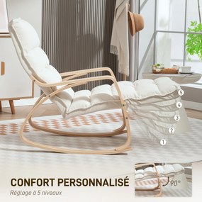 Cadeira de baloiço estofada, cadeira relaxante com braços e estrutura em aço, para sala de estar, quarto, cor creme