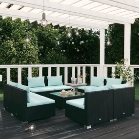 vidaXL 9 pcs conjunto lounge de jardim c/ almofadões vime PE preto