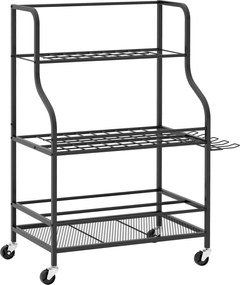 Outsunny Organizador de Ferramentas de Jardim Suporte de Ferramentas de Jardim 54 Espaços 5 Ganchos em Aço com Rodas 3 Níveis Preto | Aosom Portugal