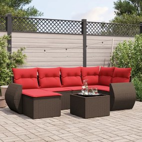 vidaXL 7 pcs conjunto de sofás jardim c/ almofadões vime PE castanho