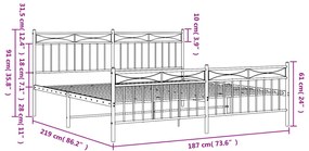 Estrutura de cama com cabeceira e pés 183x213 cm metal branco