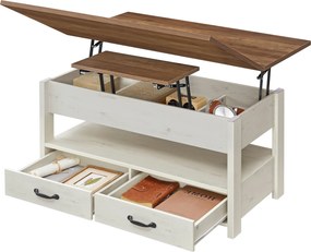Mesa de centro, mesa de sala de estar 50 x 100 x 49,1 cm/64,1 cm castanho-branco