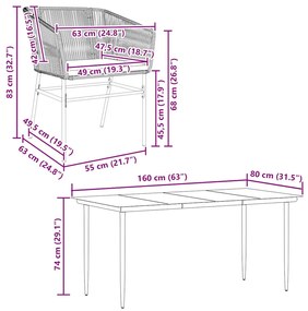 Conjunto jantar jardim 7 peças almofadas vidro vime PE castanho