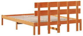 Estrado de Cama com Cabeceira Castanho Encerado 160x200 cm Madeira Sól