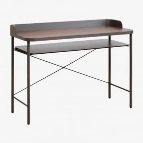 Secretária 120x50 Cm Em Aço E Mdf Kerobert Cinza Granito - Madeira Escura - Sklum