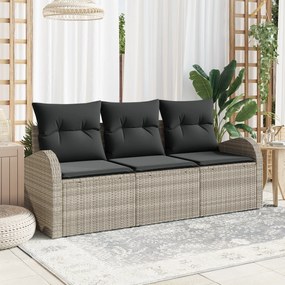 Conjunto de Sofá de Jardim vidaXL 3 Peças com Almofadas Cinza Claro de Rattan Poliéster