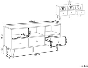 Móvel de TV com 3 gavetas e 3 prateleiras em madeira escura e branco FOSTON Beliani