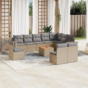 vidaXL 11 pcs conj. sofás jardim c/ almofadões vime PE bege misturado