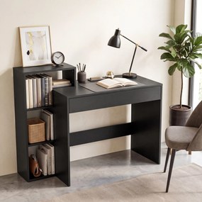 Secretária com arrumação 100 x 40 x 90 cm, secretária para computador com 3 prateleiras e uma gaveta, preta