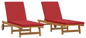 Camas de Sol vidaXL 2 pcs com Rodas e Almofada em Madeira Sólida de Ac