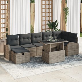 Conjunto de Sofás de Jardim 8 Peças com Almofadas Cinza Rattan Poliést