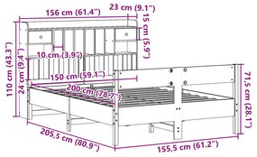 Cama com estante sem colchão 150x200 cm pinho maciço branco