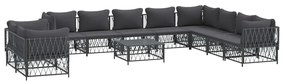 11 pcs conjunto lounge de jardim com almofadões aço antracite