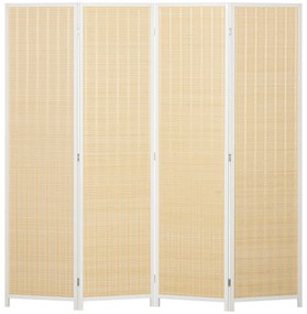 HOMCOM Biombo de 4 Painéis Dobrável Separador de Ambientes Tecido a Mão de Bambu e Fio de Algodão 180x180 cm Branco