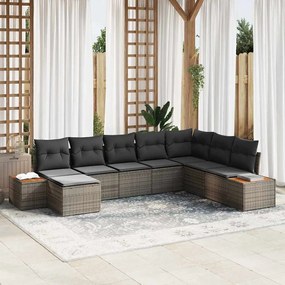 Conjunto de Sofá de Jardim vidaXL 8 Peças com Almofadas Cinza Rattan d