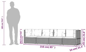 4 pcs conjunto lounge de jardim c/ almofadões vime PE cinzento