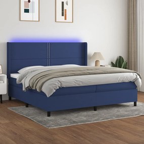 vidaXL Cama box spring c/ colchão e LED 200x200 cm tecido azul