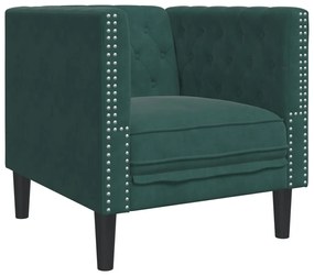 3 pcs conj. de sofás chesterfield com rolos veludo verde-escuro
