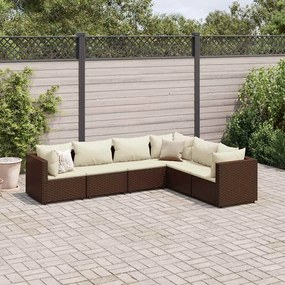 vidaXL 6 pcs conj. lounge jardim c/ almofadões 6 pcs vime PE castanho