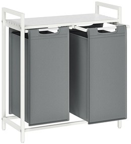 Cesto de roupa suja VASAGLE, 2 compartimentos, cesto de roupa suja com prateleira, cesto de roupa suja, saco de roupa suja de tecido Oxford, extensível, removível, estrutura de metal, 2 x 46 L, 73 x 33 x 72 cm, branco/cinza claro, BLH201W11
