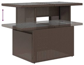 Mesa de jardim com tampo de vidro 100x55x73 cm vime PE castanho