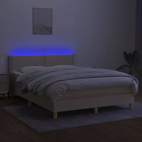 Cama box spring c/ colchão e LED 140x200 cm tecido cor creme