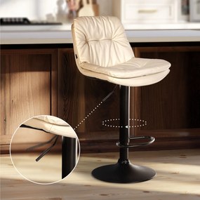 Banco de bar em couro sintético com estrutura preta 92-113 x 46 x 54 cm cor creme