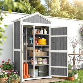 Armário de jardim - Abrigo de jardim impermeável com telhado metálico e porta dupla para ferramentas de jardinagem 105 x 55 x 179 cm - Cinza