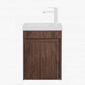 Conjunto De Móvel De Casa De Banho Suspenso Em Madeira Com Lavatório Integrado Narek Madeira Escura & Sem Espelho & Branco - Sklum