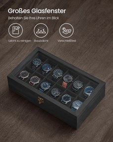 Caixa para relógios com 12 compartimentos 21 x 35 x 8,5 cm preto
