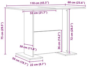 Mesa de Jantar vidaXL Artisan Oak 110x60x75 cm Madeira Engrenhada
