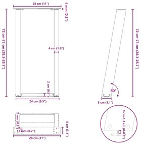 Pernas mesa console 2 pcs forma de U 28x(72-73)cm aço branco