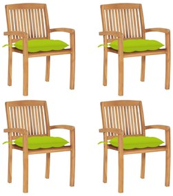 vidaXL Cadeiras de jardim empiháveis c/ almofadões 4 pcs teca maciça